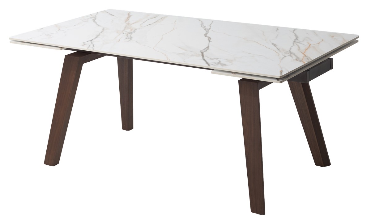 Стол БЭТИС (BETIS) 180 см - 260 см раскладной цвет MATTE GILDED WHITE SOLID CERAMIC/ WALNUT, ®DISAUR
