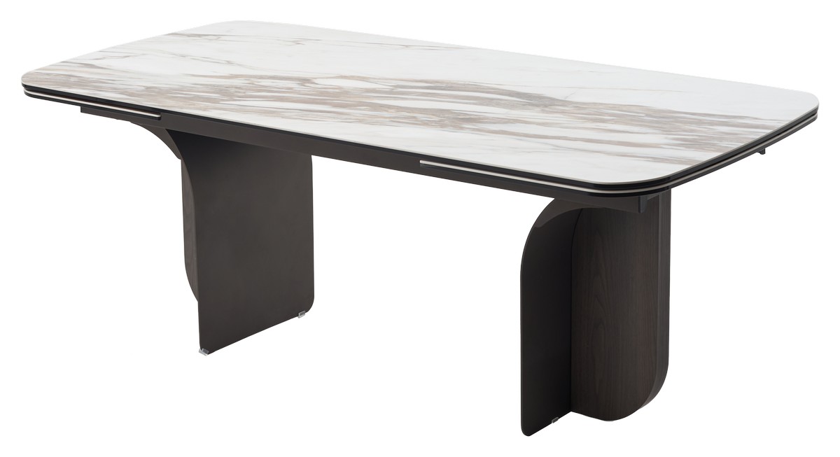 Стол ИНГЕРМАН (INGERMAN) 200 см - 300 см  раскл. KARAKATA BROWN керамика / Тем-серый + шпон, ®DISAUR