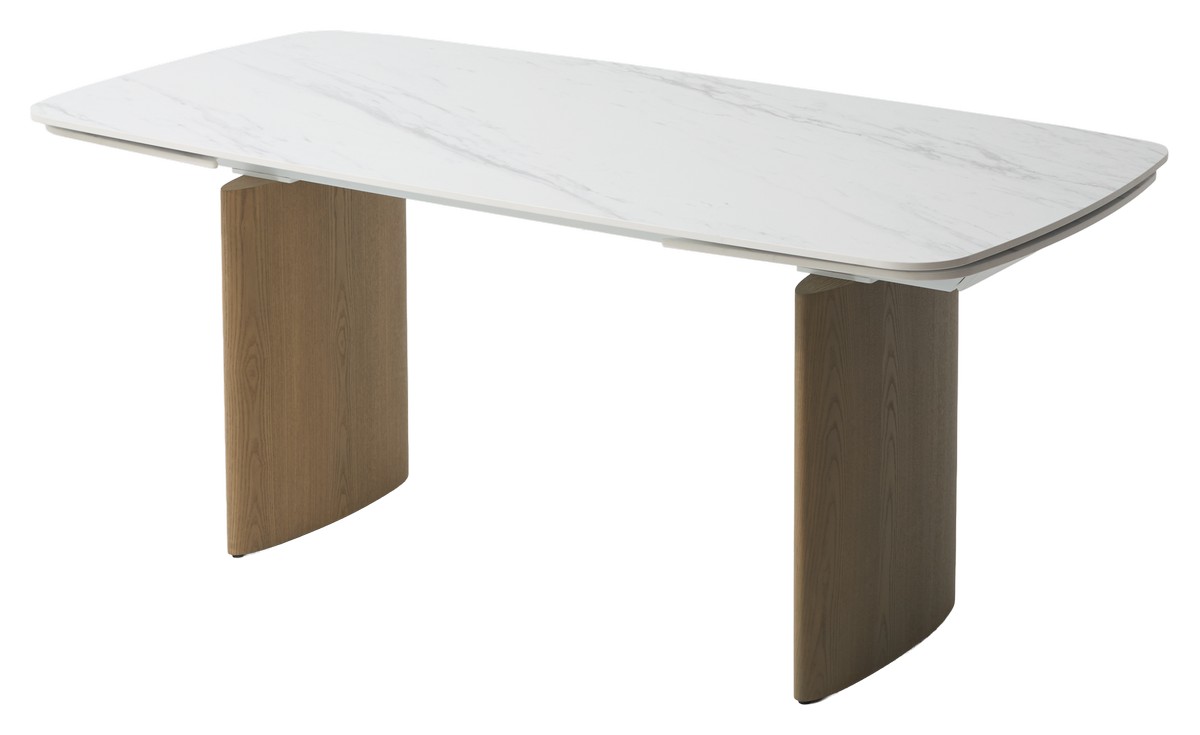 Стол КАЛВИН (CALVIN) 180 см - 260 см, SEMI-POLISHED SNOW CARRARA SOLID CERAMIC / СЕРЫЙ ДУБ, ®DISAUR