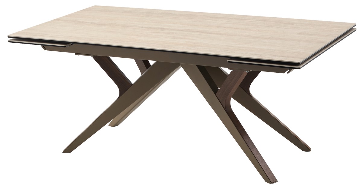 Стол КОСТА (COSTA) 180 см - 260 см MATTE SPANISH TRAVERTINE керамика/ Латте / Орех натур, ®DISAUR