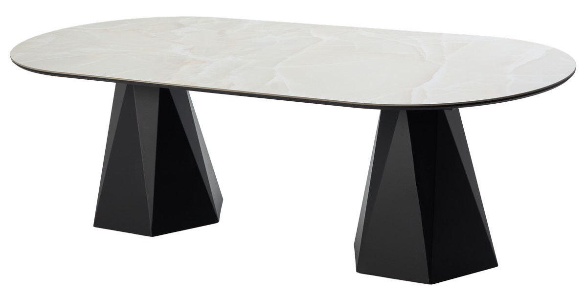 Стол ОРФЕЙ  240 см нераскладной цвет ОНИКС (ONYX SABLE PULIDO), керамика / Черный каркас