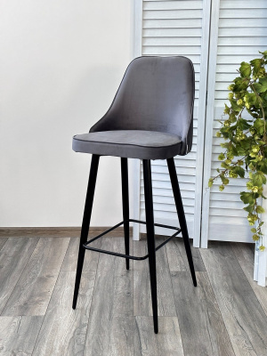 Барный стул NEPAL-BAR СЕРЫЙ #27, велюр/ черный каркас (H=78cm) М-City
