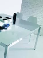 Стол MAGO (01.34) 100/140*70*Н75 см (G093/ G093/ С150 э-бел.глянц.стекло+L072 ал)